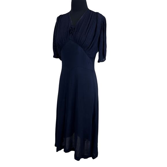 Vintage 1930s Navy Blue Dress with Burnout Sheer Sleeves -Size 4 Movie Star Glam - Picture 1 of 16